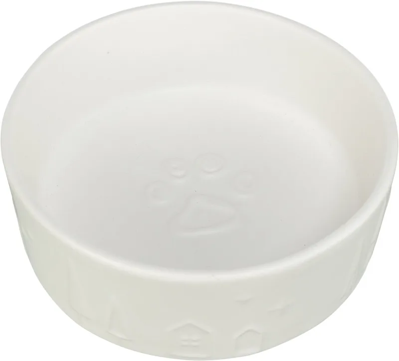 Voerbak Keramiek - 800ml, 16cm - Stevige Hondenvoerbak met Winters Reliëf by Trixie in White – product photo