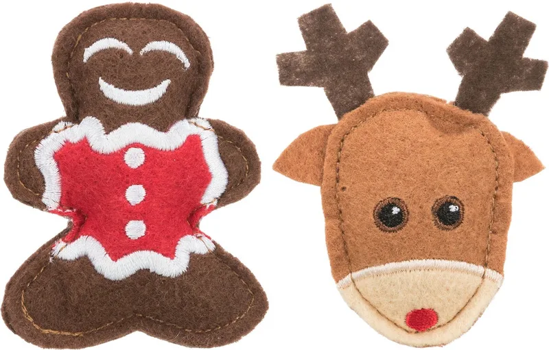 Xmas Eland En Peperkoekman - Kattenspeelgoed - 8 cm 2 stuks by Trixie in Red – product photo