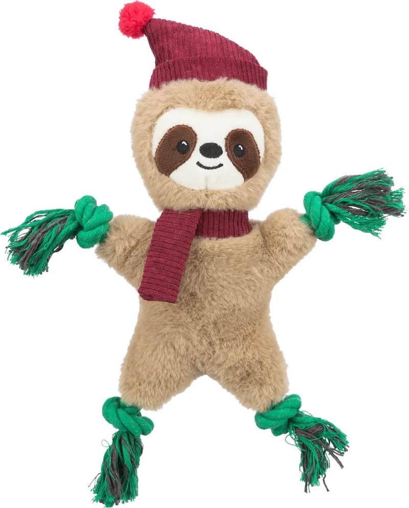 Xmas luiaard pluche hondenspeeltje met flostouw en geluid by Trixie in Red – product photo