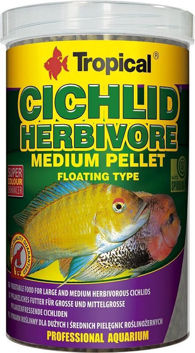 Cichlide Pellets | Herbivoor Medium (1 Liter) | Cichlide Visvoer by Tropical – product photo
