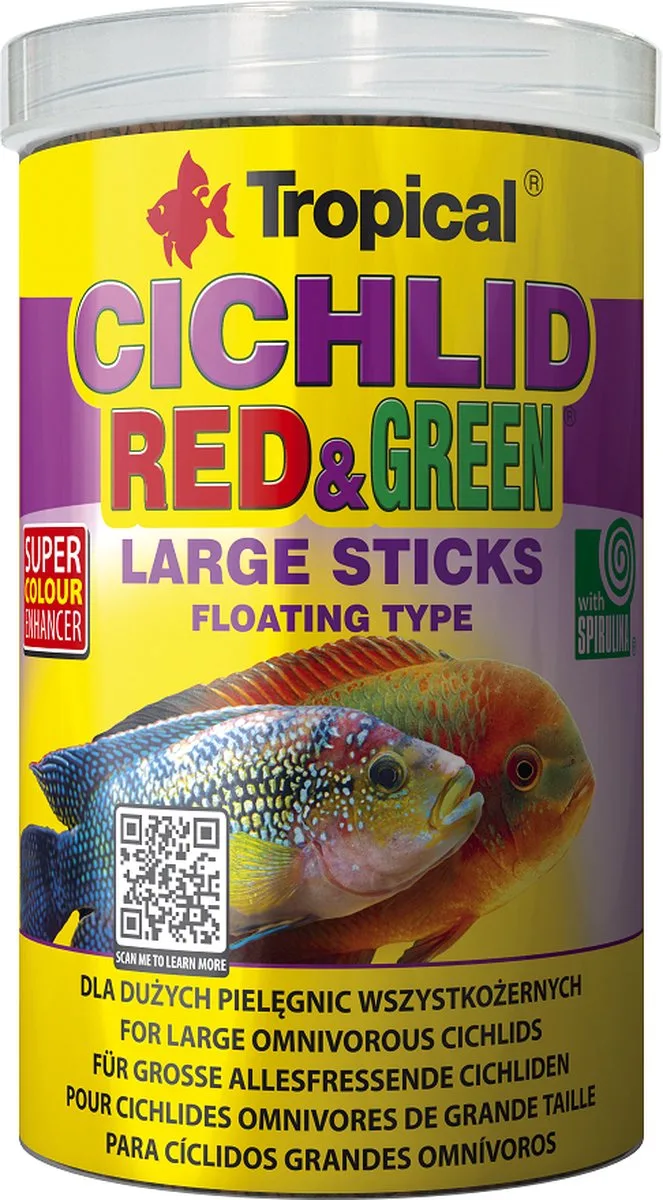 Cichlide Red & Green Sticks Large - 1 Liter - Visvoer - Cichlide Sticks de Tropical – photo produit