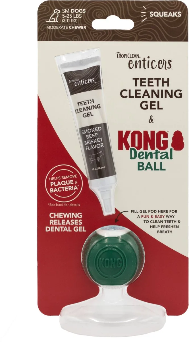 Enticers - Tandgel Hond - met KONG Dental Ball - Rund - Kleine Honden - 30 ml de TropiClean – photo produit