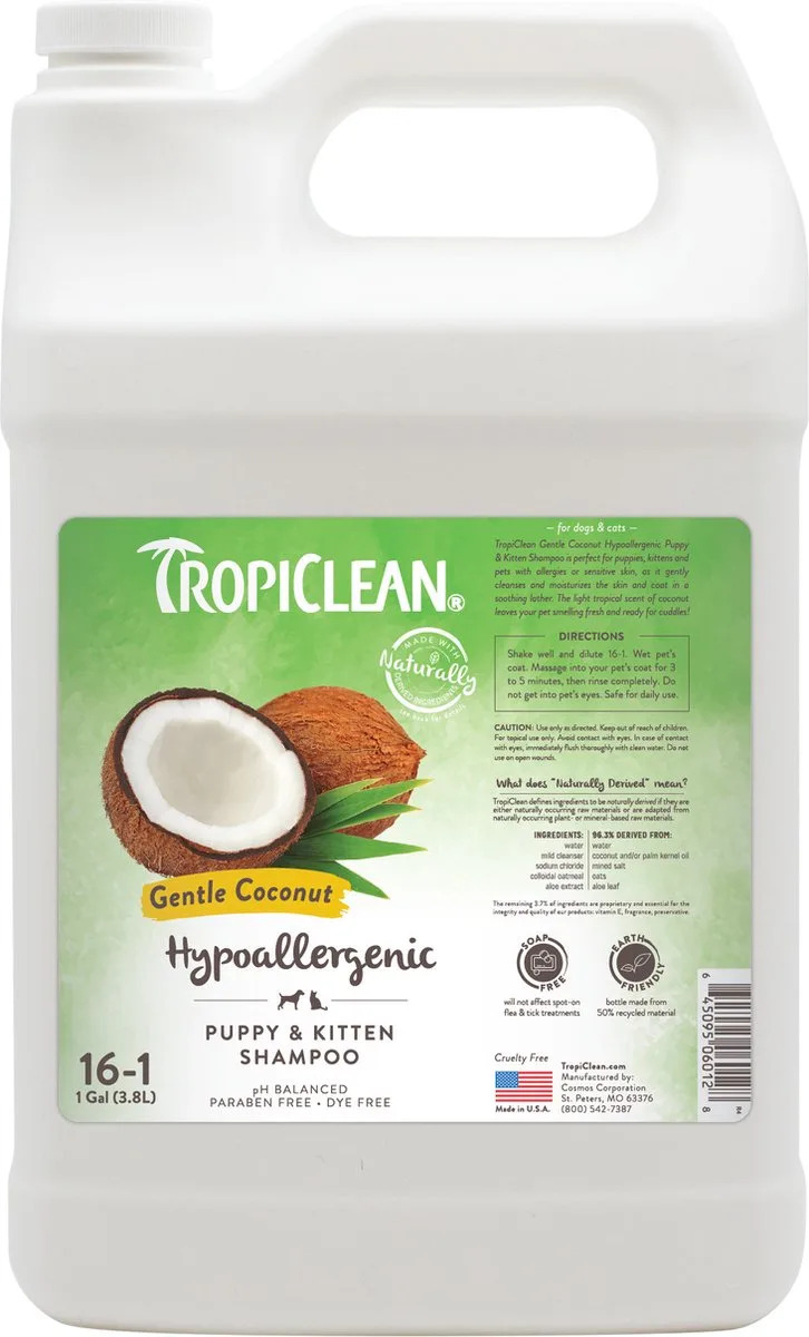 Zachte Kokos - Hypoallergene Hondenshampoo - Puppy en Kitten - 3.8 L de TropiClean – photo produit