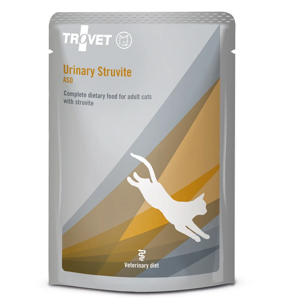 12x85g Trovet Urinary Struvite Kip, Varken & Zalm ASD natvoer voor katten van Trovet – productfoto