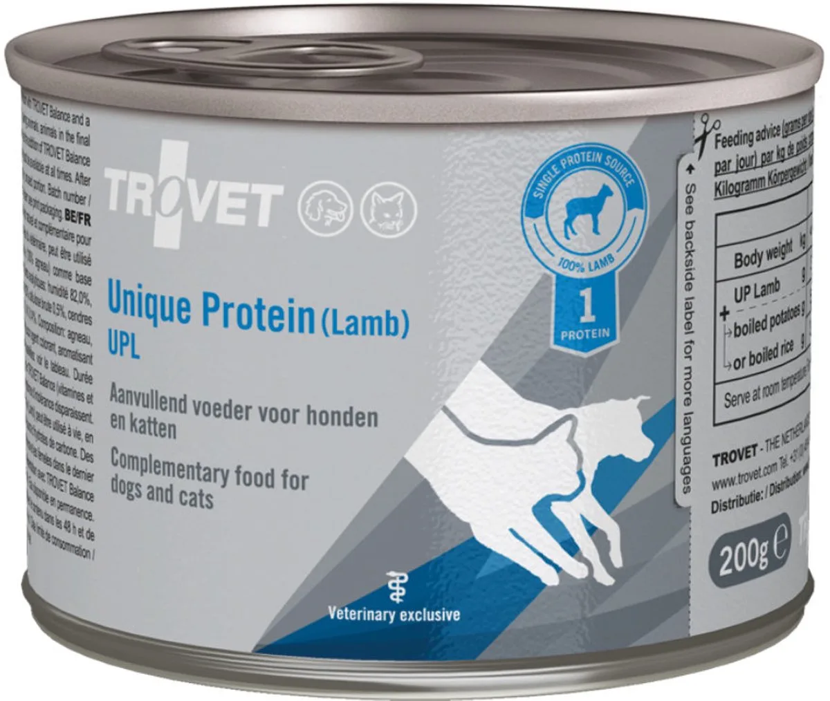 UPL Unique Protein Lamb 6 x 800 gram blikjes von Trovet – Produktfoto