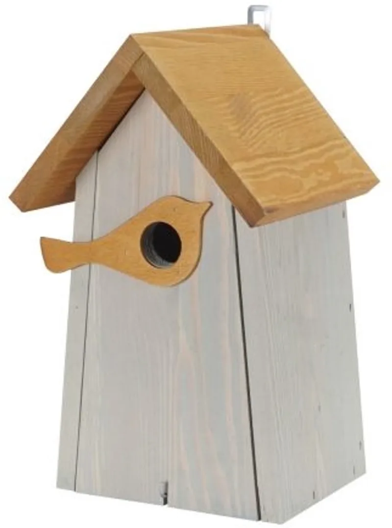 Nestkast Jip - dennenhouten nestkast met invliegopening 32 mm en decoratief vogelfiguur von Tweetfeed – Produktfoto