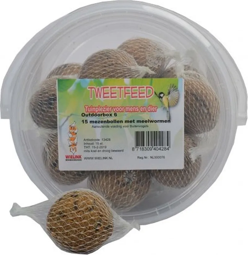 Outdoorbox 15 stuks - Emmer Mezenbollen met Meelwormen by Tweetfeed – product photo
