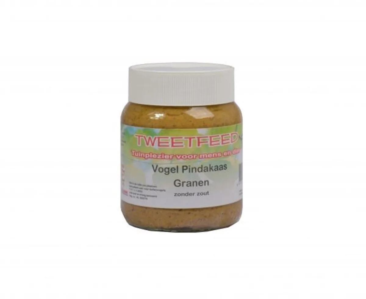 Vogelpindakaas zonder zout 360 gram GP Bessen in glazen pot by Tweetfeed – product photo