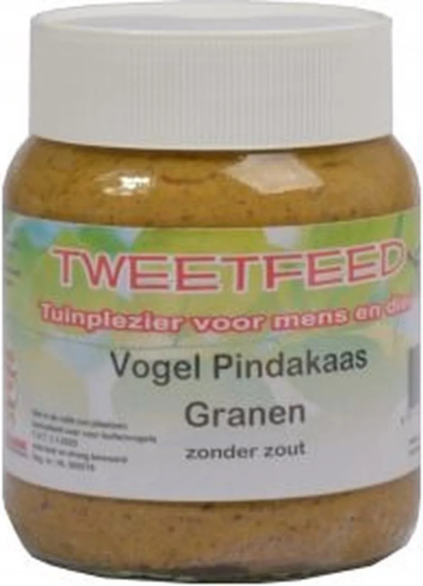 Vogelpindakaas zonder zout 360 gram GP Naturel in glazen pot by Tweetfeed – product photo