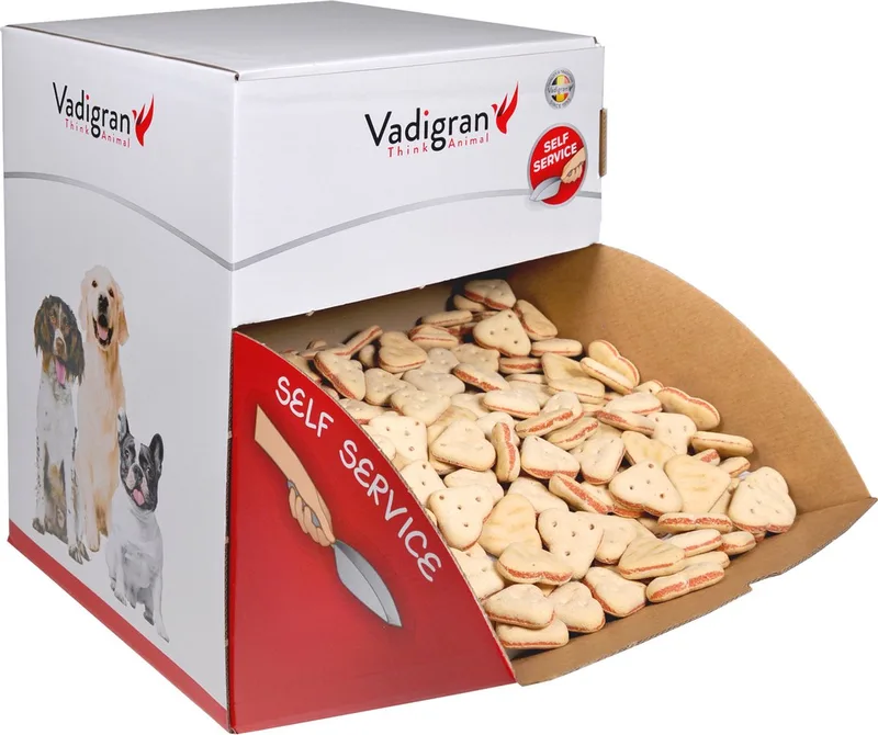 Snack hond biscuits duo hearts 10kg van Vadigran – productfoto