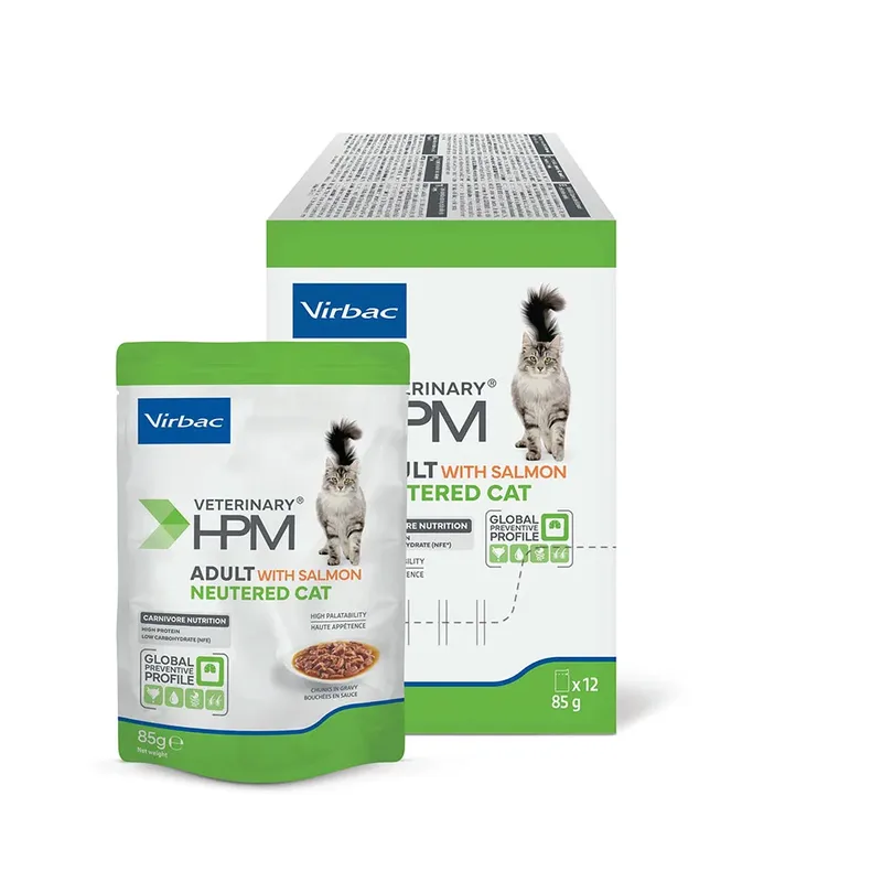 Veterinary Hpm Cat Adult Neutered Natvoer Voor Katten Met Zalm 12x85g by Virbac – product photo