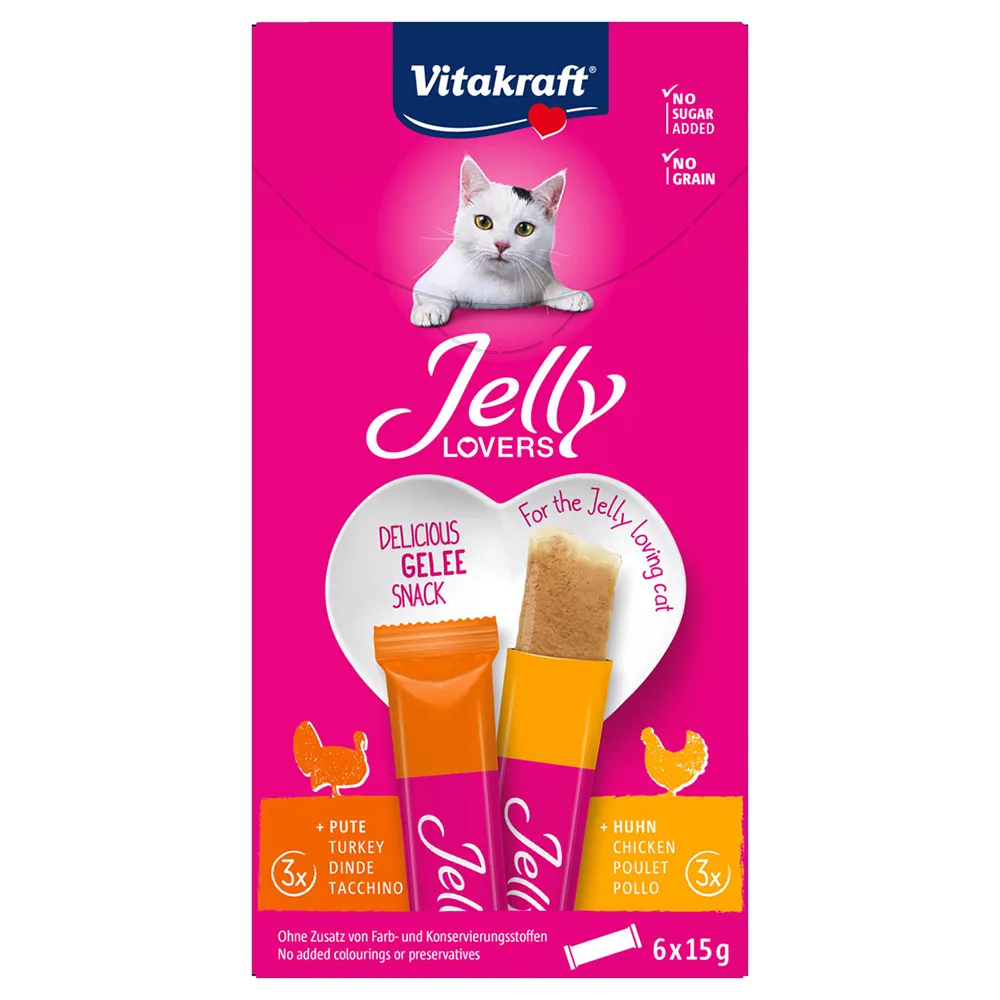 24x15g Vitakraft Jelly Lovers Kip & Kalkoen Kattensnack de Vitakraft – photo produit