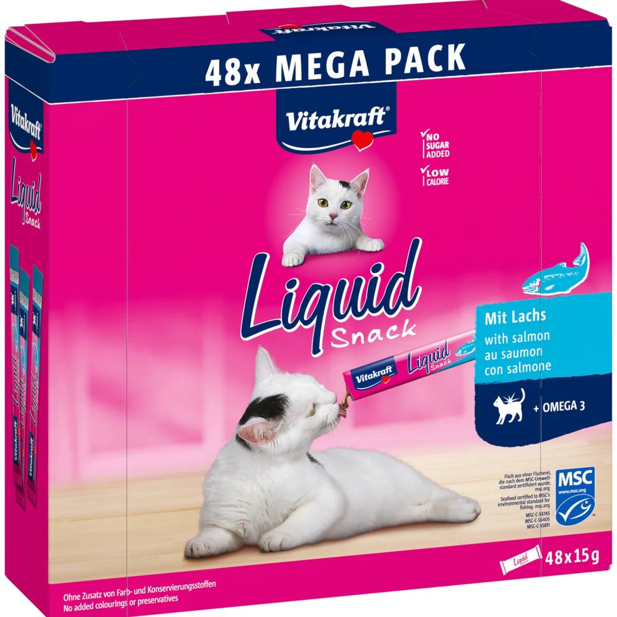 48x15g Vitakraft Liquid Snack met zalm kattensnack by Vitakraft – product photo