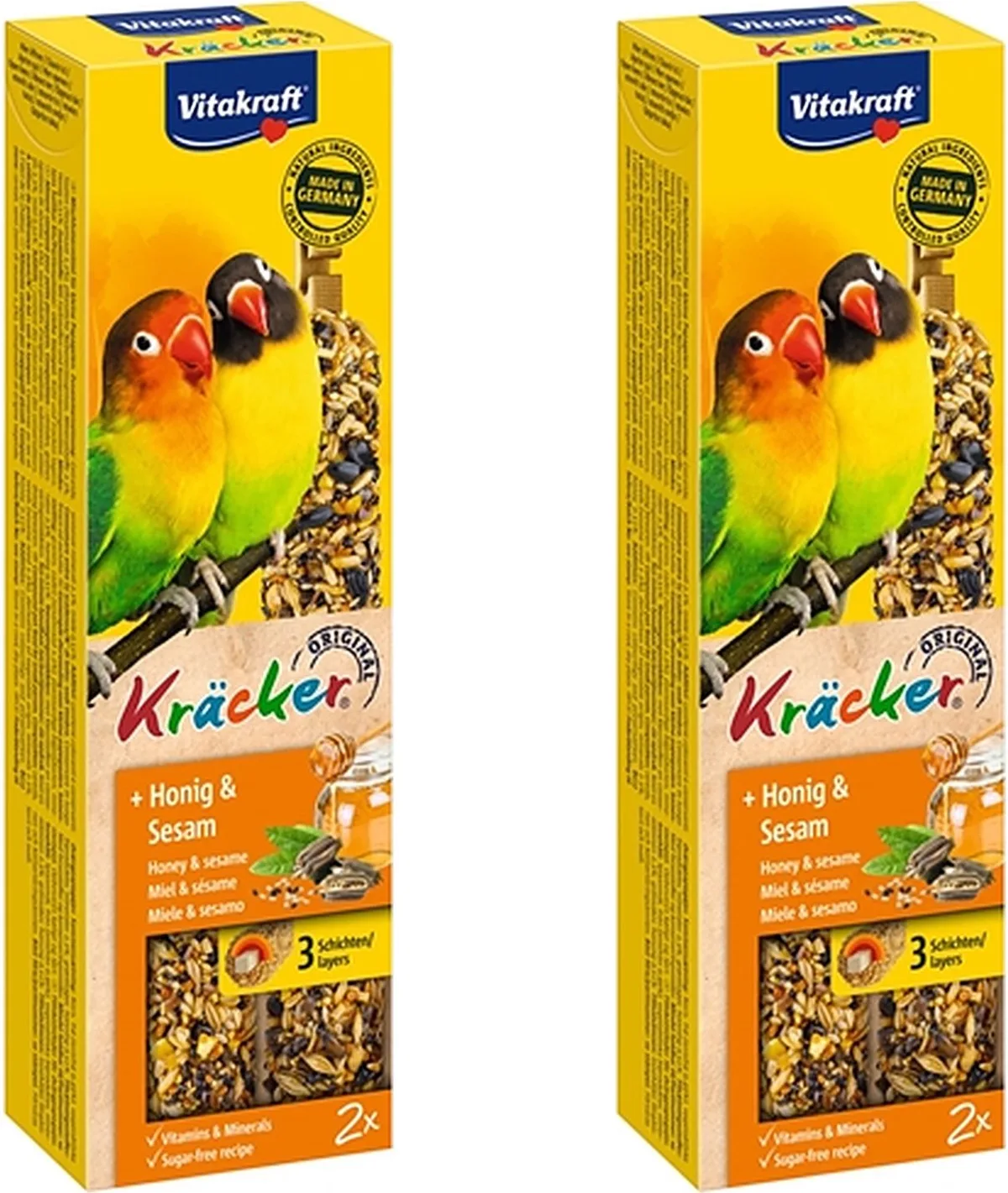 Agaporniskracker Vitakraft - Honing 2in1 - 2 verpakkingen van 2 stuks - Multipack van Vitakraft – productfoto