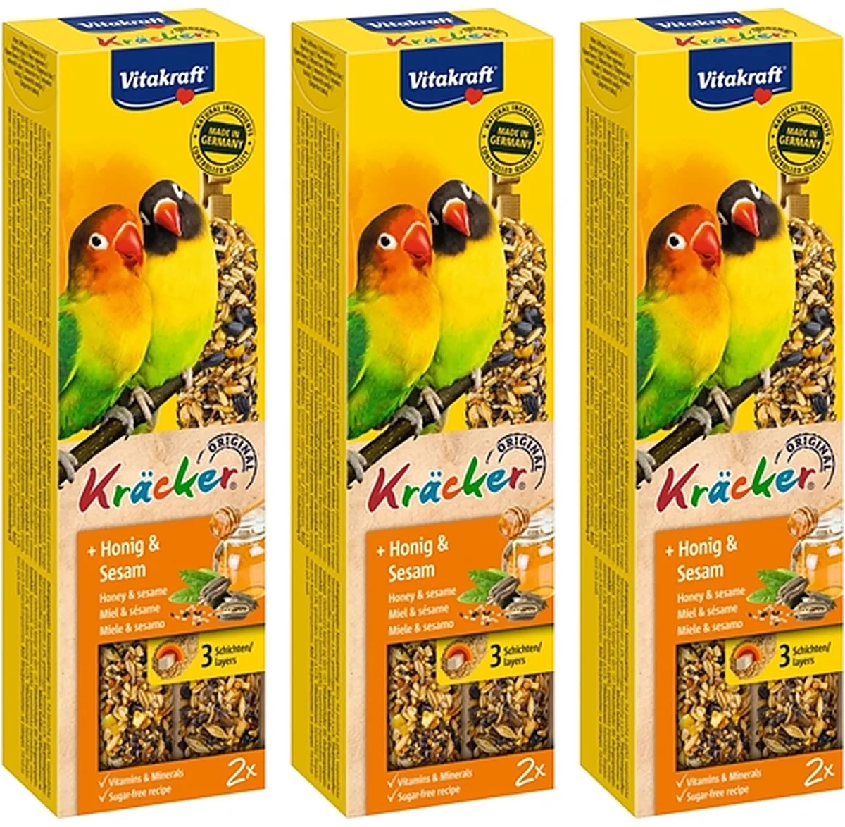 Agaporniskracker Vitakraft - Honing 2in1 - 3 verpakkingen van 2 stuks - Multipack by Vitakraft – product photo