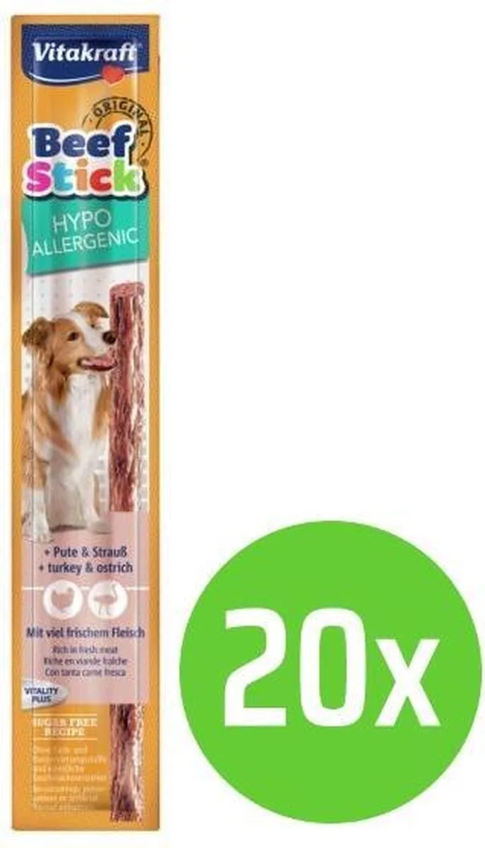 Beef-Stick - hondensnack - 12 gram Hypoallergenic - 20 verpakkingen by Vitakraft – product photo