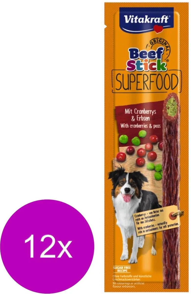 Beef Stick Superfood 25 g - Hondensnacks - 12 x Rund&Erwt&Cranberry by Vitakraft – product photo