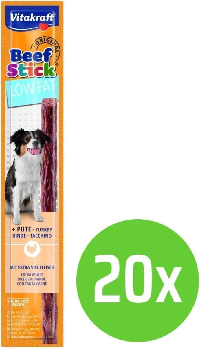 beefstick low fat - hondensnack - 12 gram - 20 verpakkingen by Vitakraft – product photo