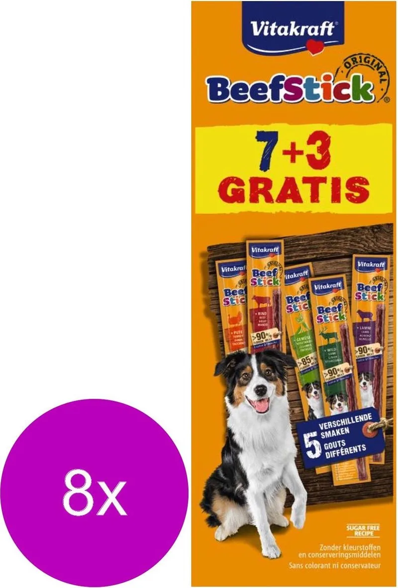 Beefsticks Voordeelverpakking - Hondensnacks - 8 x 10x12 g 7+3 stuks by Vitakraft – product photo