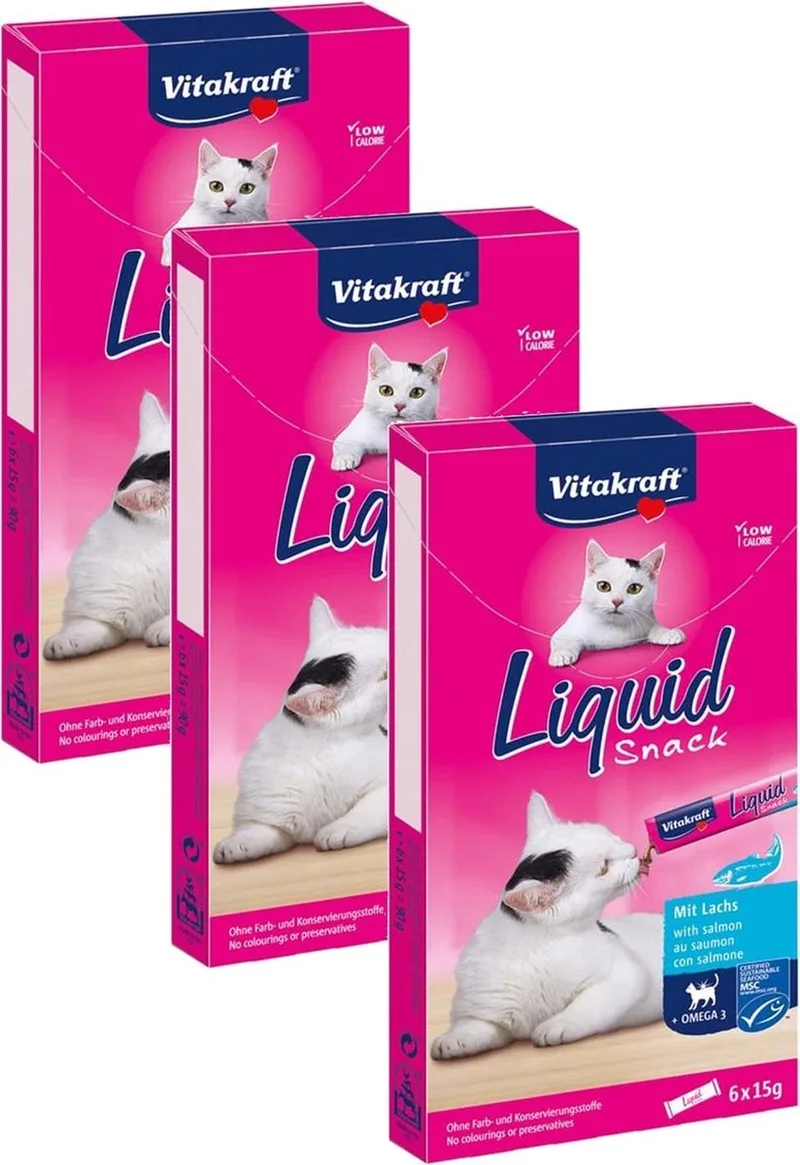 Cat Liquid Snack 6 stuks - Kattensnack - 3 x Zalm fra Vitakraft – produktbillede