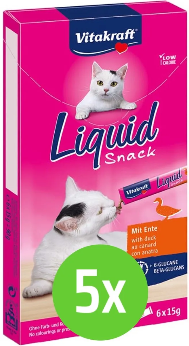 Cat Liquid Snack - Eend & B-Glucaan - 5 x 6 st fra Vitakraft – produktbillede