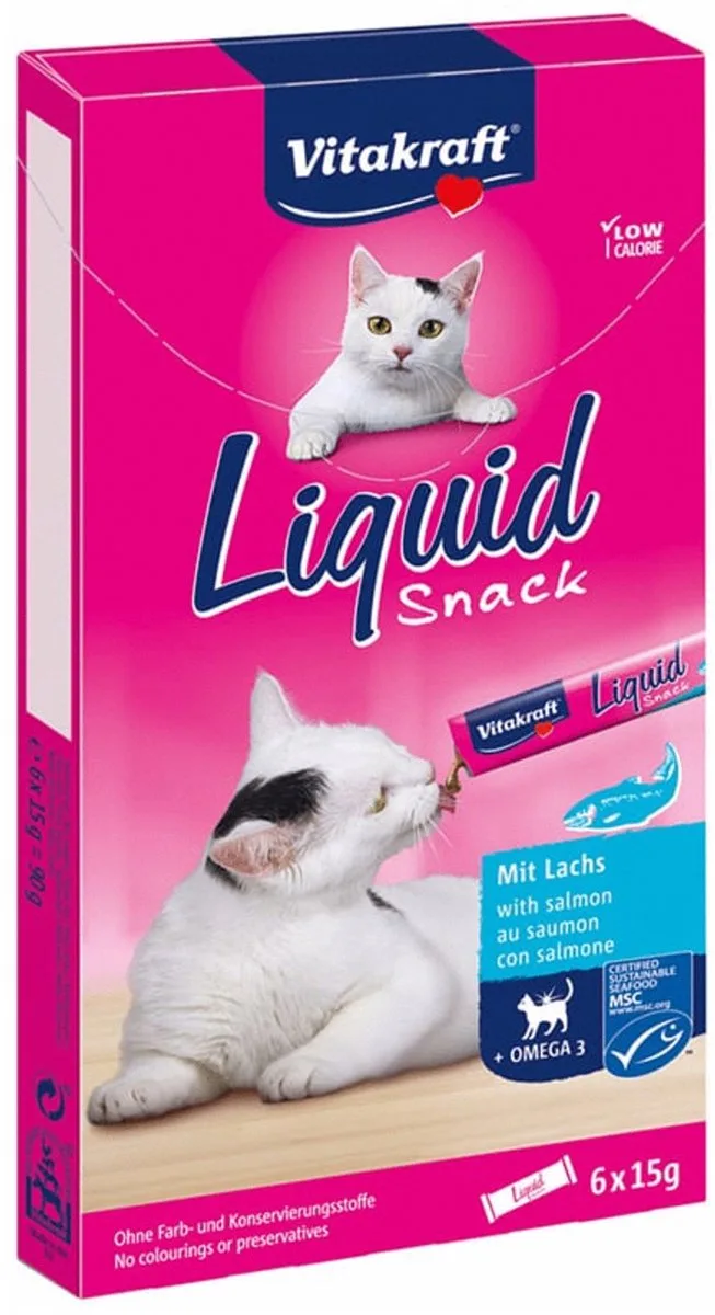 Cat Liquid - Zalm & Omega - Kattensnack - 6 st van Vitakraft – productfoto