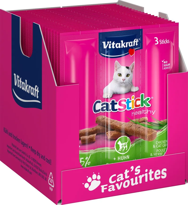 Cat Stick kip en kattengras - 20x3 stuks (60 stuks) by Vitakraft – product photo