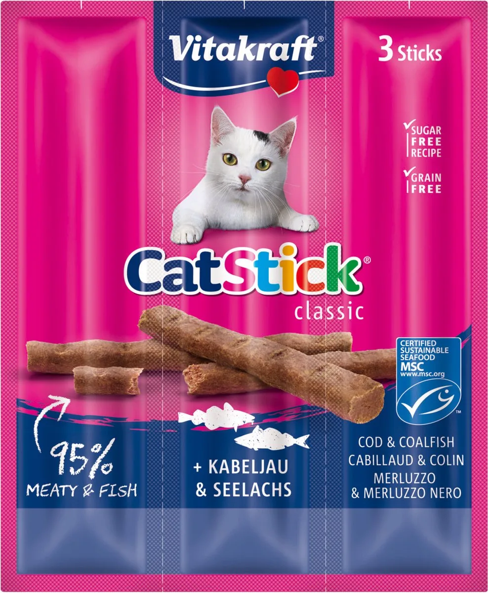 Cat-Stick mini, kabeljauw & tonijn, prijs per 4 zakjes van Vitakraft – productfoto
