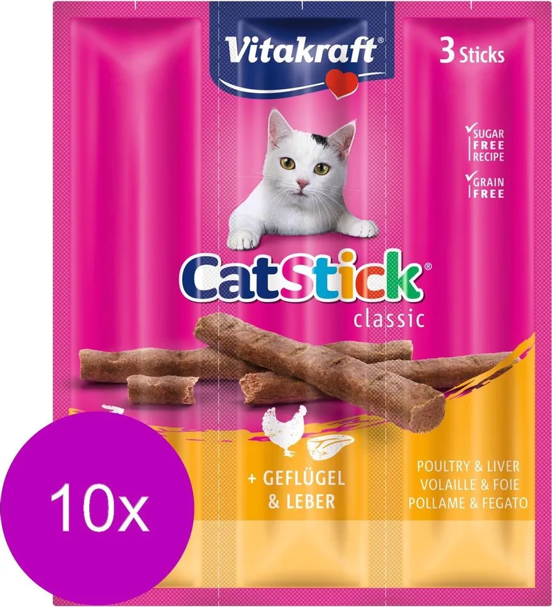 Cat-Stick Mini - Kattensnack - Gevogelte&Lever - 10 x 3 st de Vitakraft – photo produit