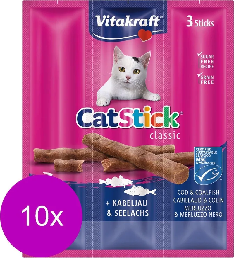 Cat-Stick Mini - Kattensnack - Kabeljauw&Tonijn - 10 x 3 st by Vitakraft – product photo