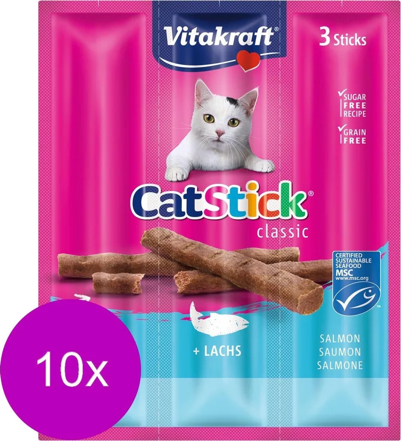 Cat-Stick Mini - Kattensnack - Zalm - 10 x 3 st von Vitakraft – Produktfoto