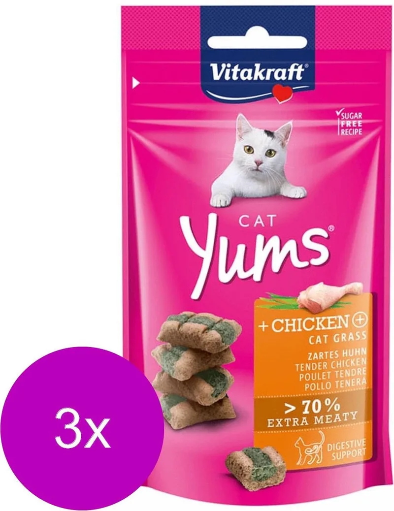 Cat Yums Kip & Kattengras - Kat - Snack - 3 x 40 g fra Vitakraft – produktbillede