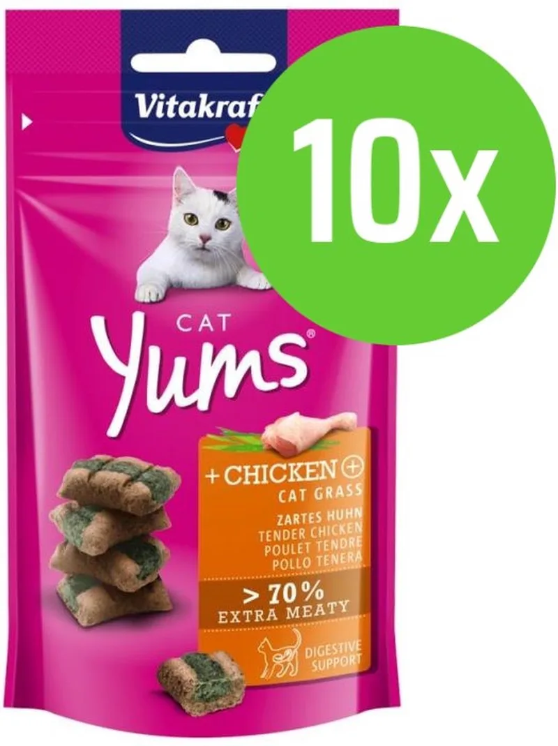 Cat Yums Kip & Kattengras - Kattensnack - 10 x 40 g de Vitakraft – photo produit
