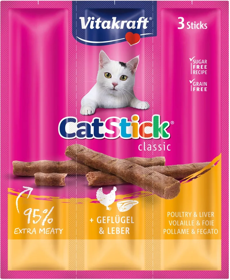 Catstick Mini - Gevogelte/Lever - Kattensnack - 3 sticks de Vitakraft – photo produit