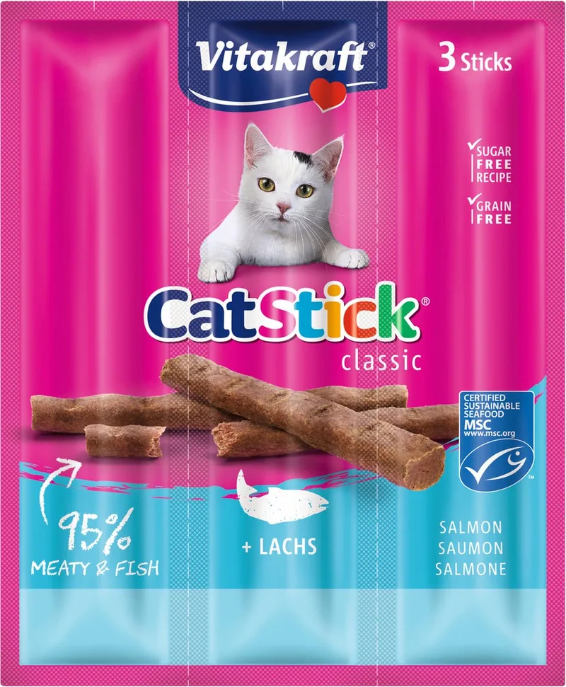 Catstick Mini - Kattensnack - Zalm - MSC Keurmerk - 3 sticks de Vitakraft – photo produit
