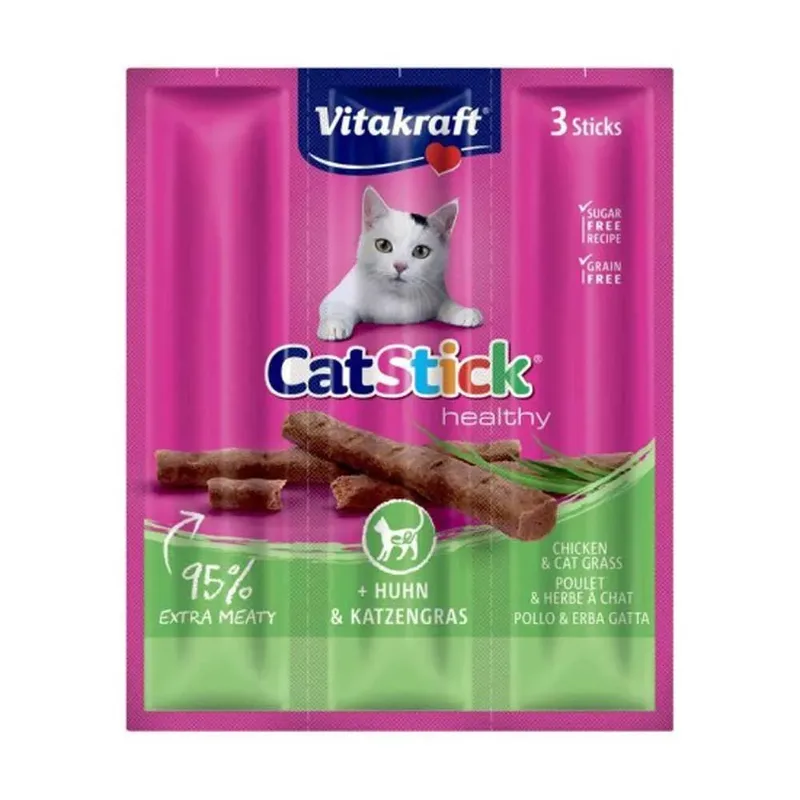 Catstick Mini Poulet Avec Herbe Friandise Pour Chat 3 Unités de Vitakraft – photo produit