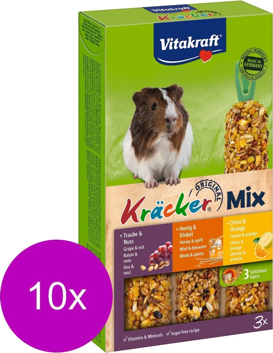 Cavia Kracker 3in1 - Knaagdiersnack - 10 x Honing&Popcorn&Active van Vitakraft – productfoto