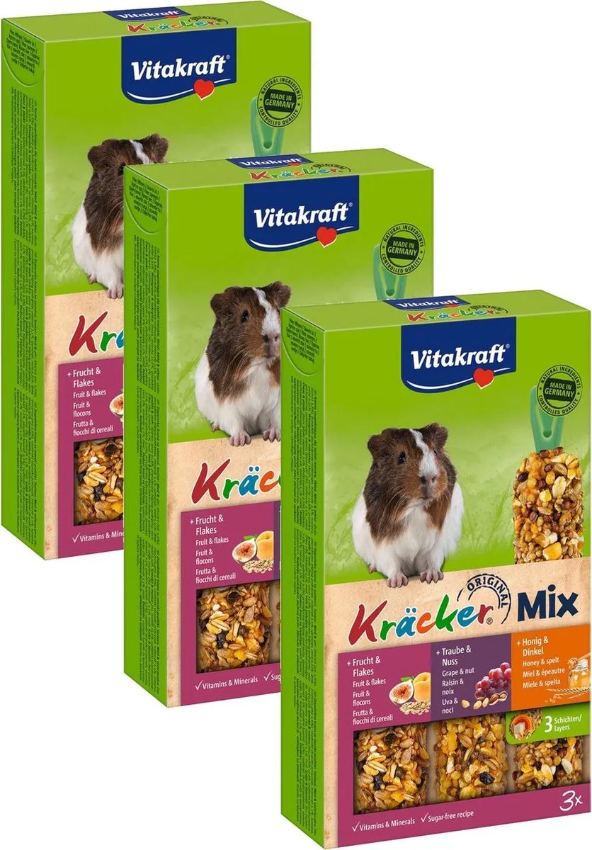 Cavia Kracker 3in1 - Knaagdiersnack - 3 x Honing&Fruit&Noten fra Vitakraft – produktbillede