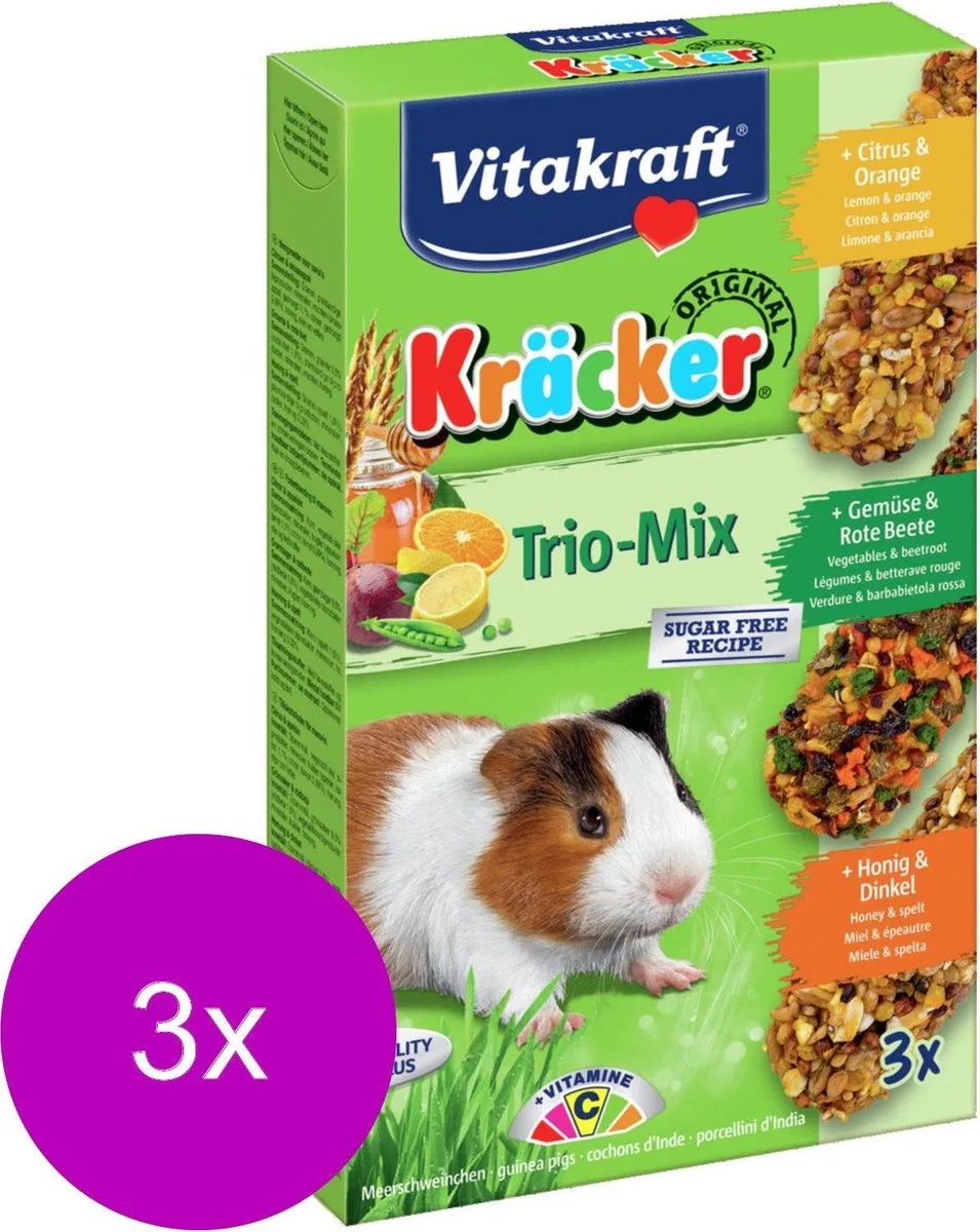 Cavia Kracker 3in1 - Knaagdiersnack - 3 x Honing&Groente&Citrus van Vitakraft – productfoto