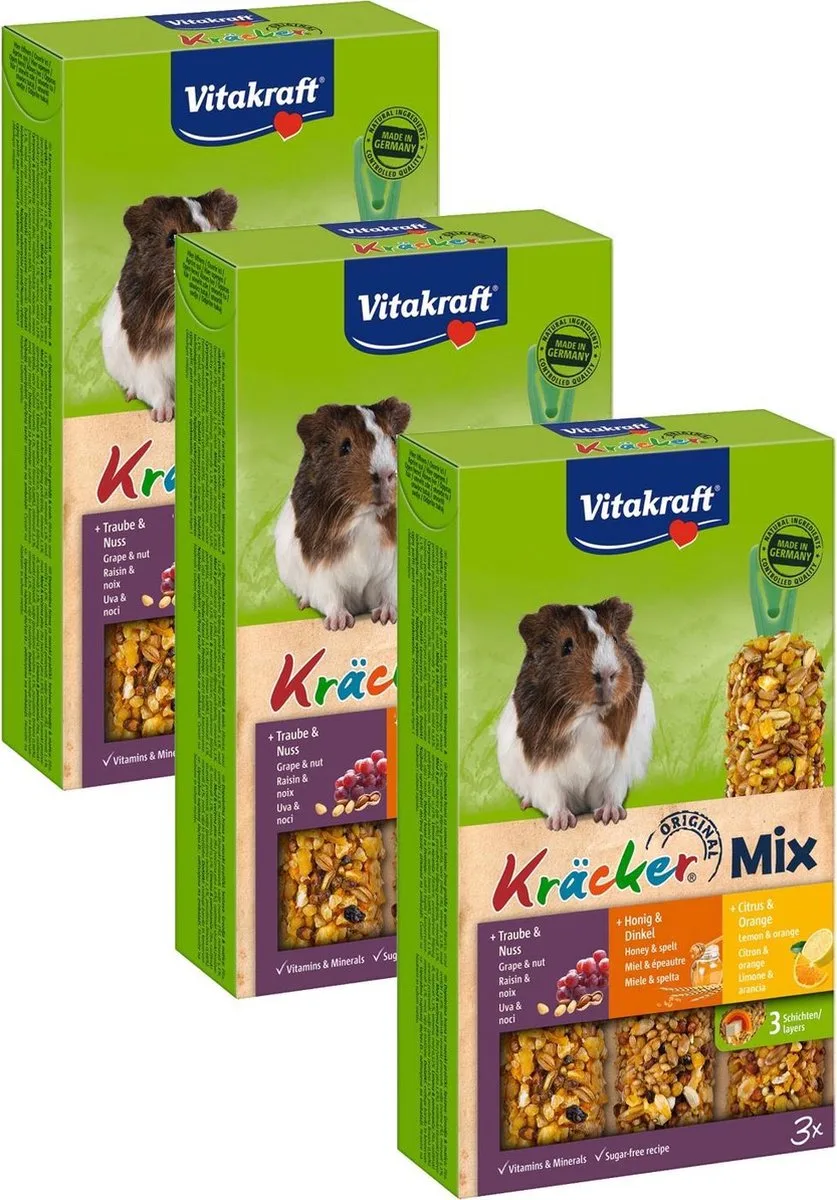 Cavia Kracker 3in1 - Knaagdiersnack - 3 x Honing&Popcorn&Active van Vitakraft – productfoto