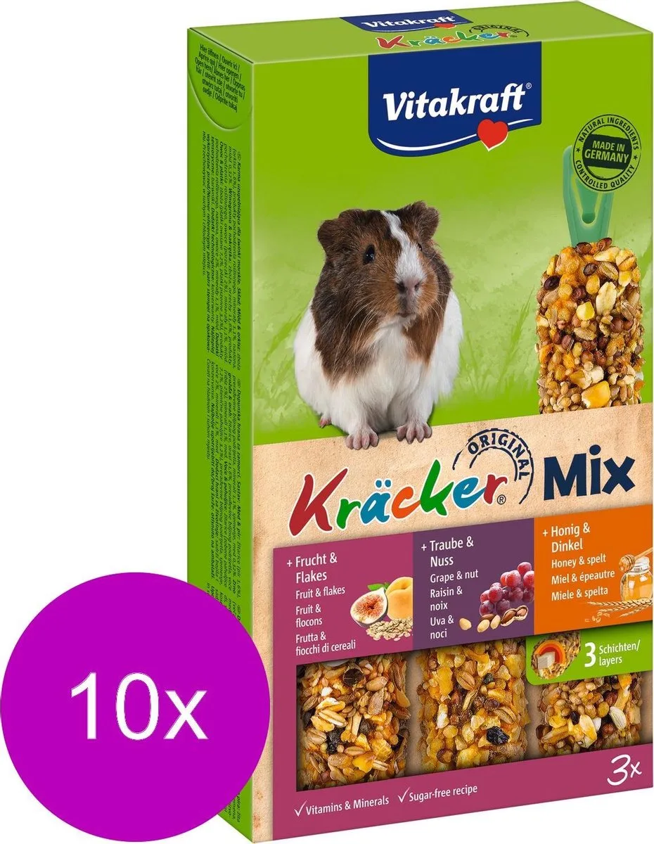 Cavia Kracker Honing/Fruit/Noot 3 in 1 - 10 stuks van Vitakraft – productfoto