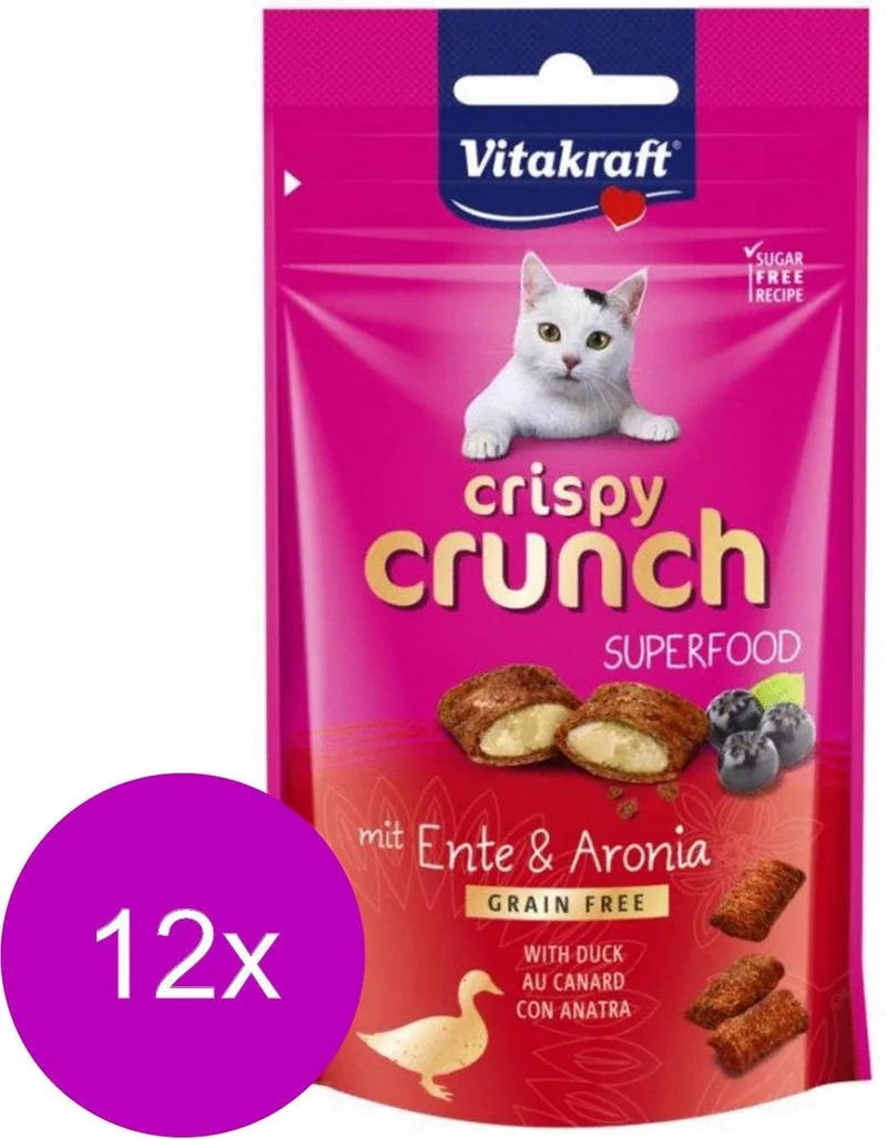 Crispy Crunch - Kattensnack - Eend & Zwartebessen - 12 x 60 g von Vitakraft – Produktfoto