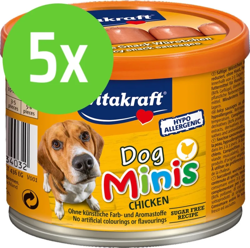 Dog Minis Kip Hondenworstjes - hondensnack - 12 Stuks - 5 Verpakkingen de Vitakraft – photo produit