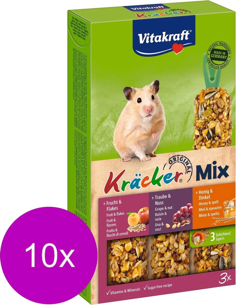 Hamster Kracker 3in1 Mulitvitamine/Honing/Fruit - Knaagdiersnack - 10 x 168 g by Vitakraft – product photo
