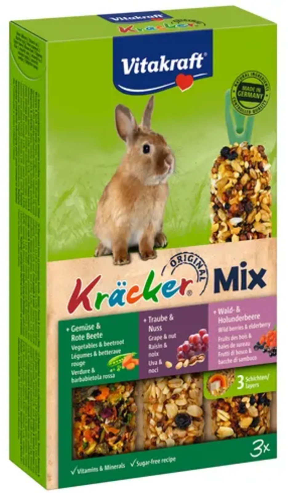 Kaninchenfutter Kräcker® Trio-Mix Gemüse, Nuss, Waldbeere - 3 Stück från Vitakraft – produktbild