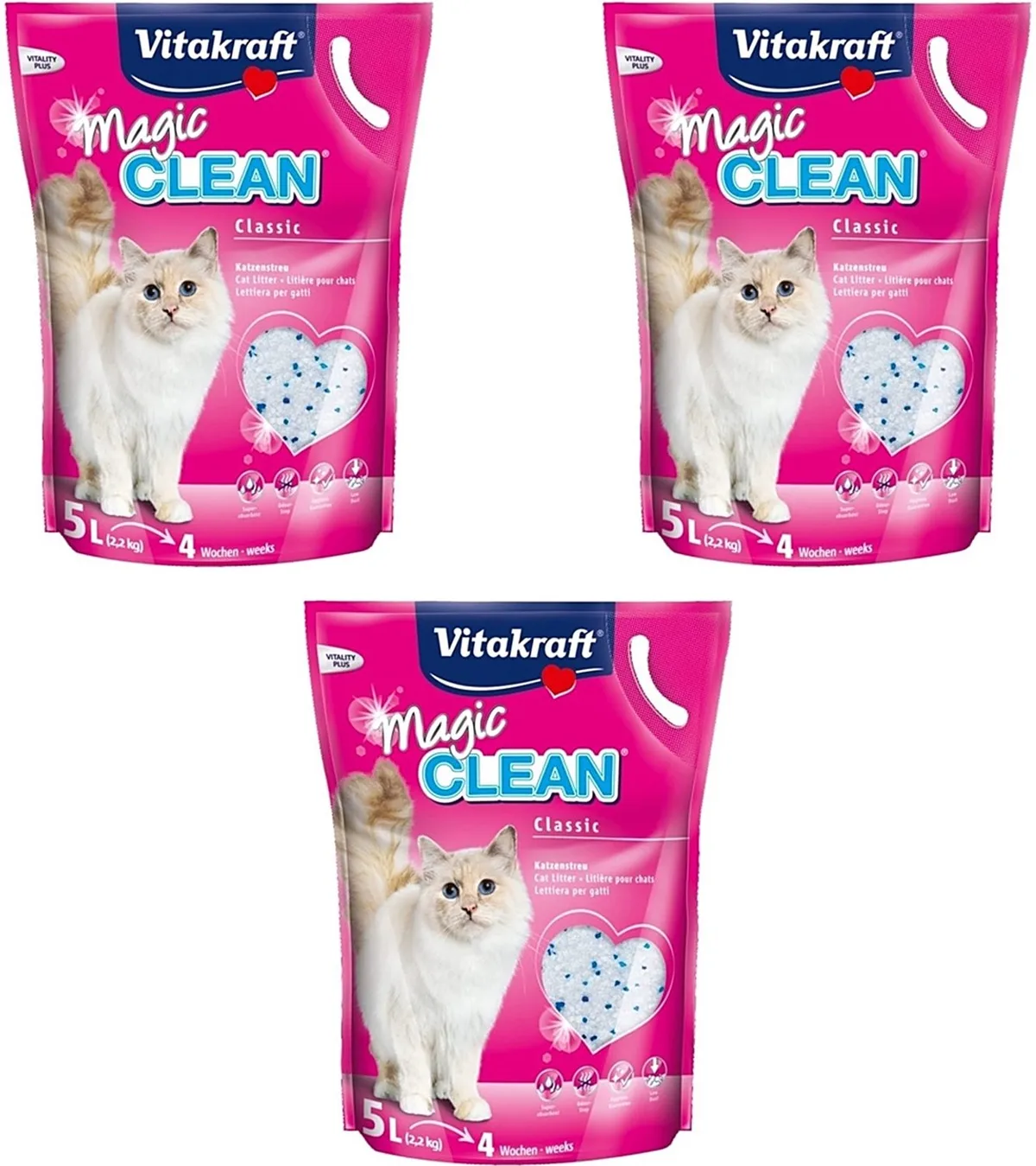 Kattenbakvulling Vitakraft - Antibacterieel, Hypoallergeen, Niet-Klonterend 5 Liter - 3 stuks - Multipack von Vitakraft – Produktfoto