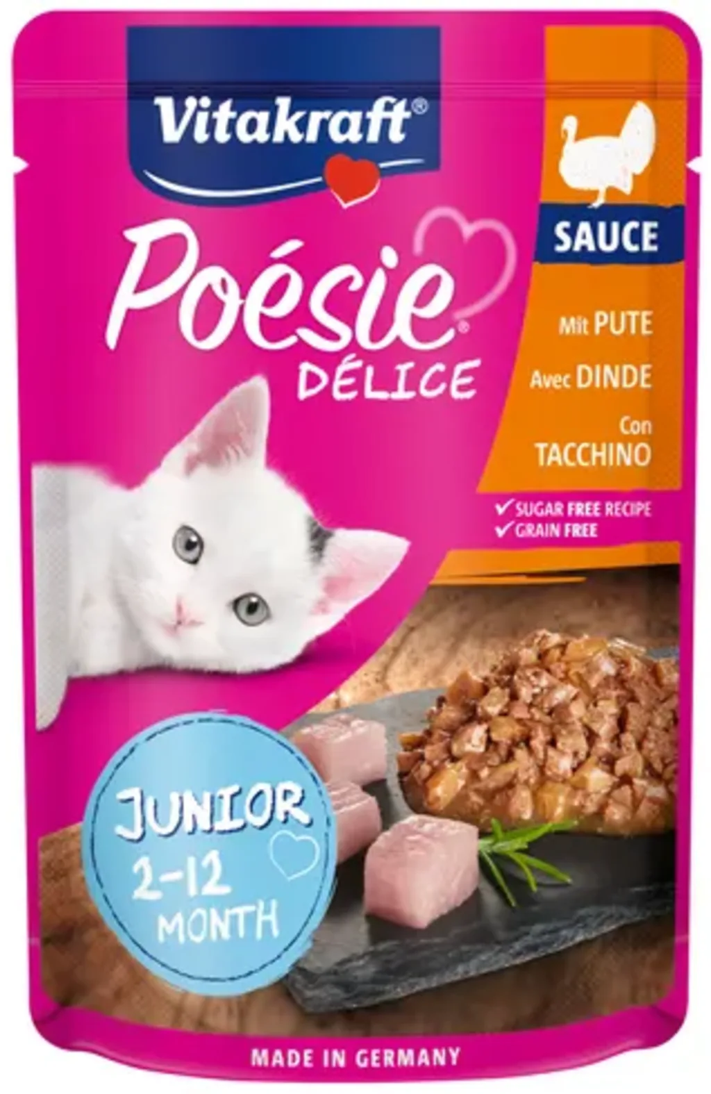 Katzennassfutter Poésie® Délice Sauce Junior + Putenbrust - 85 g von Vitakraft – Produktfoto