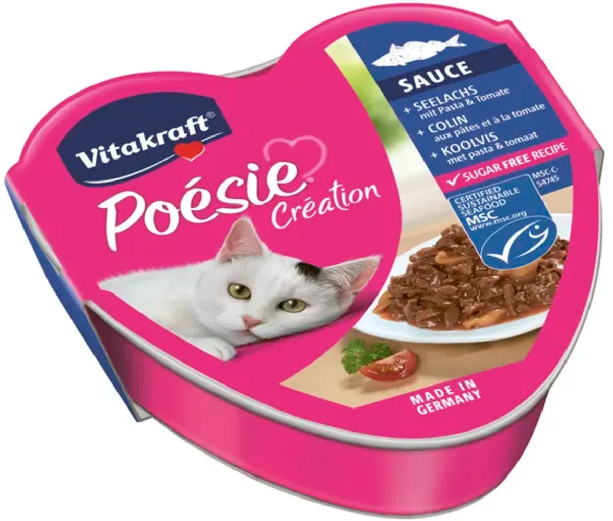Katzennassfutter Poésie® + - Seelachs mit Pasta & Tomate in Sauce von Vitakraft – Produktfoto
