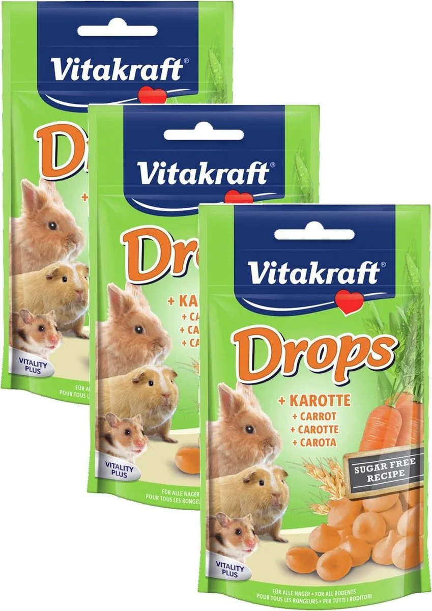 Knaagdier Drops - Konijnensnack - 3 x Wortel de Vitakraft – photo produit