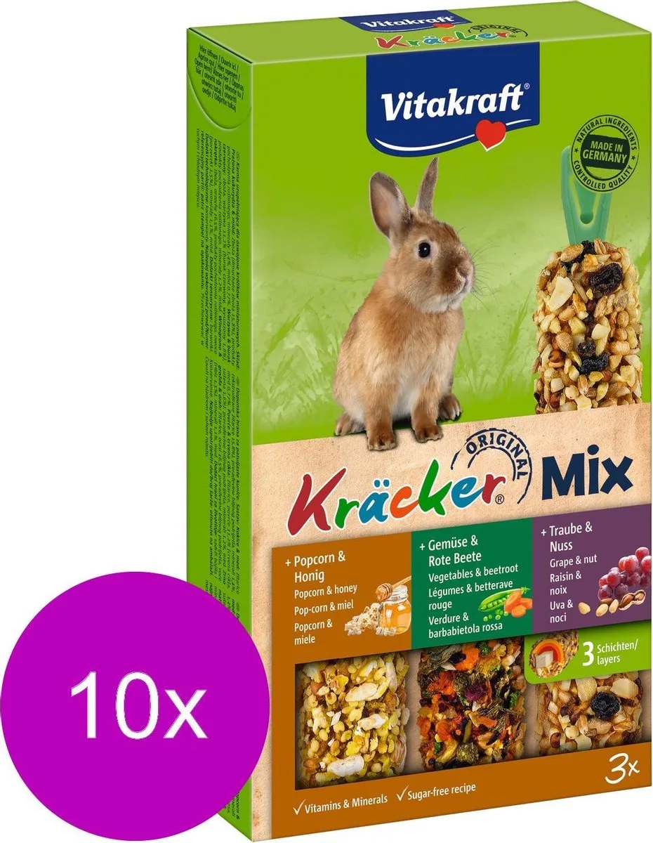 Konijn Kracker 3in1 - Konijnensnack - 10 x Musli&Groente&Popcorn de Vitakraft – photo produit
